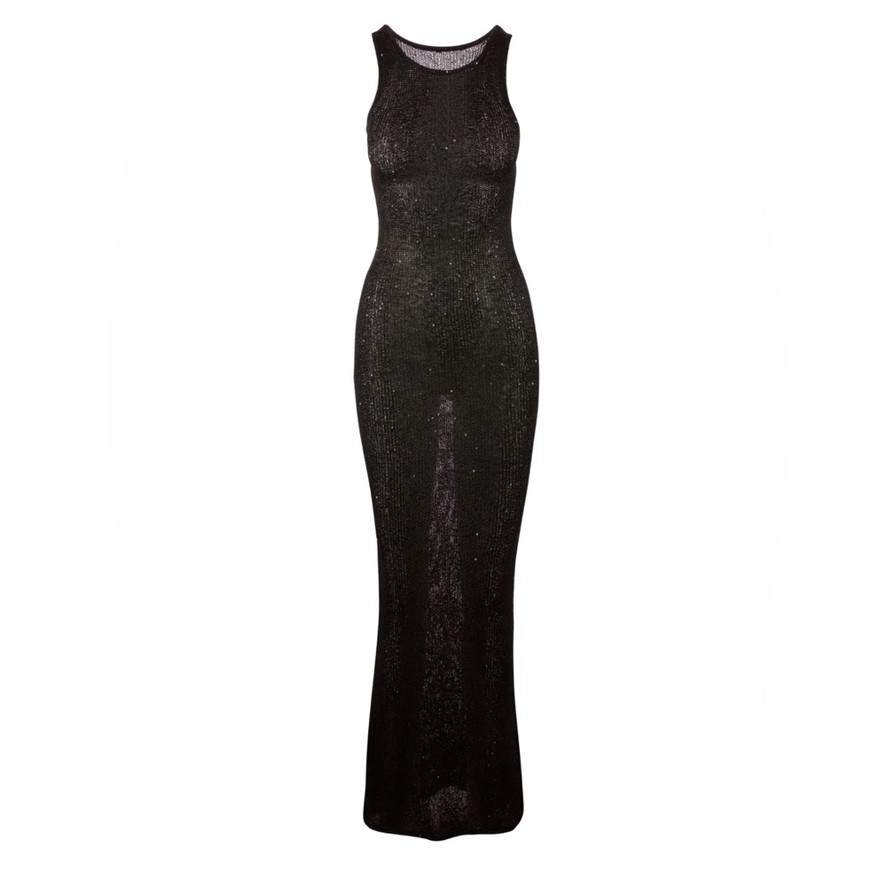 Lined NATALIA DRESS - BLACK SEQUIN medium maxi dress